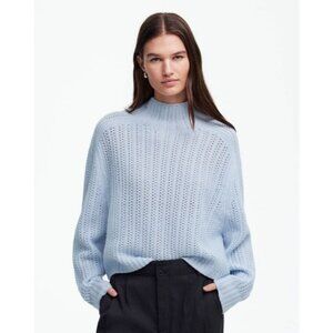 Madewell Pointelle-Stitch Mockneck Sweater Pale Blue Size XS NWT NU915